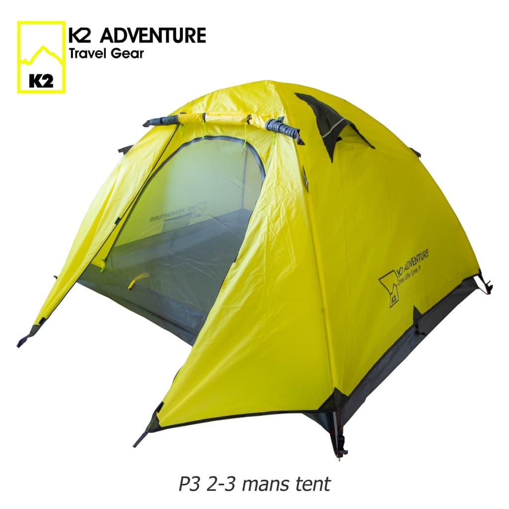 เต็นท์มอเตอร์ไซค์ K2 ADVENTURE รุ่น P3 สีเหลือง นอน 2-3 คน เก็บเล็ก น้ำหนักเบา เสาอลู กันฝน กันลม